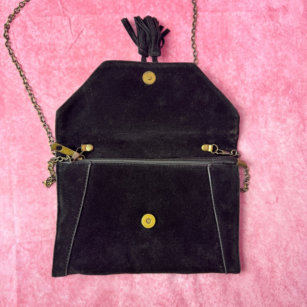 258. Black Suede Clutch with Gold Elephant Accent - Picture 5 of 8